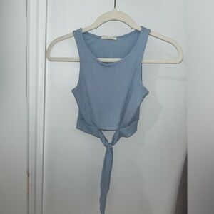 Ribbed light blue halter neck tank top